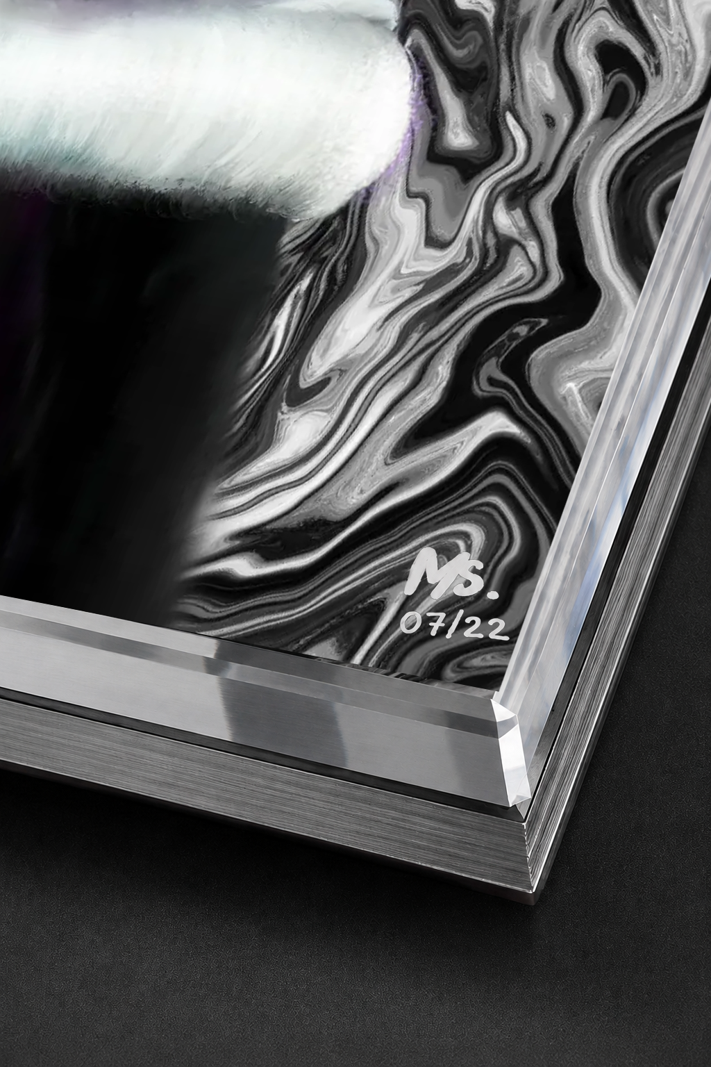 Close-up of an MS Painter artwork produced behind glossy acrylic glass