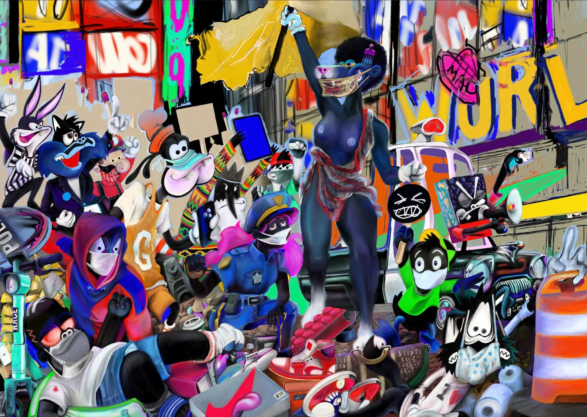 Looting Toons, a colorful digital artwork by Mamadou Sow