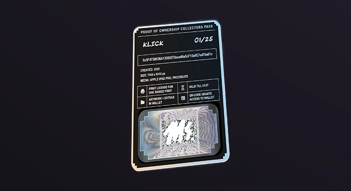 Collector pass front and back linked to a decentralized wallet