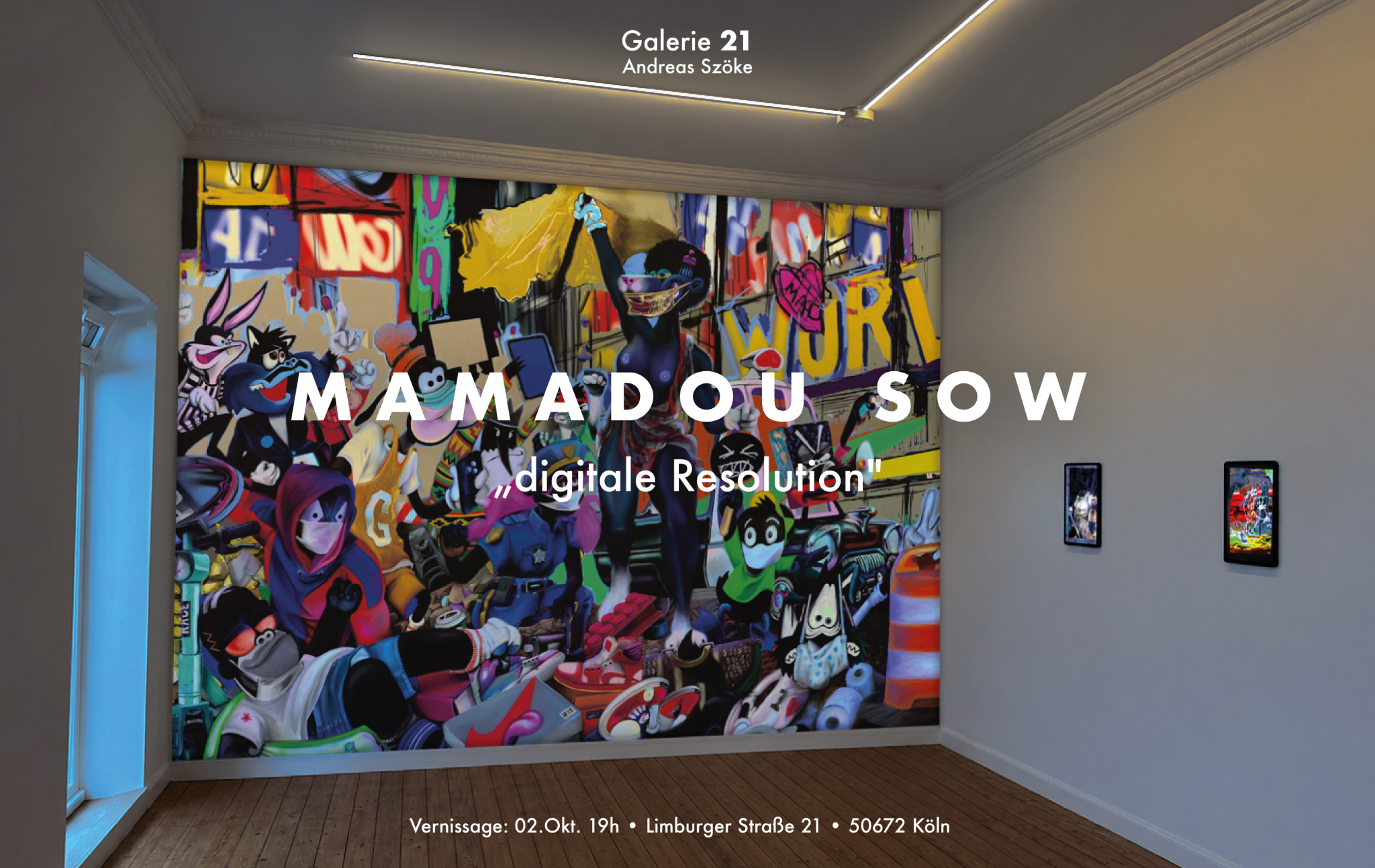 Exhibition invitation for Mamadou Sow, digitale Resolution, vernissage on 02 October at 19:00 at Galerie 21, Limburger Straße 21, Cologne